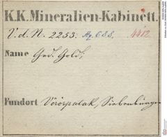 Etiketten zu Gold (NHMW-MIN-Aq688)